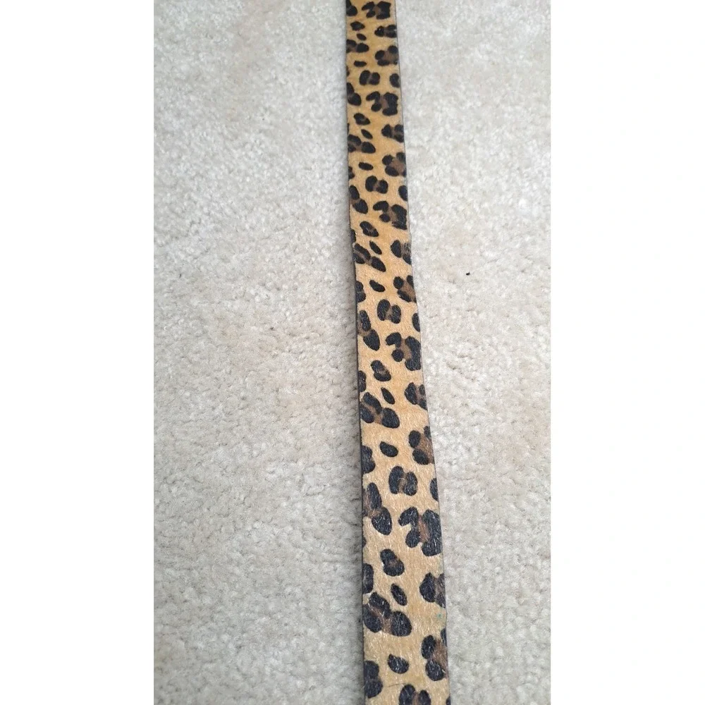 Loklik Women's Leopard  Cheetah Print Leather Calf  Hair Circle Buckle 37in Belt